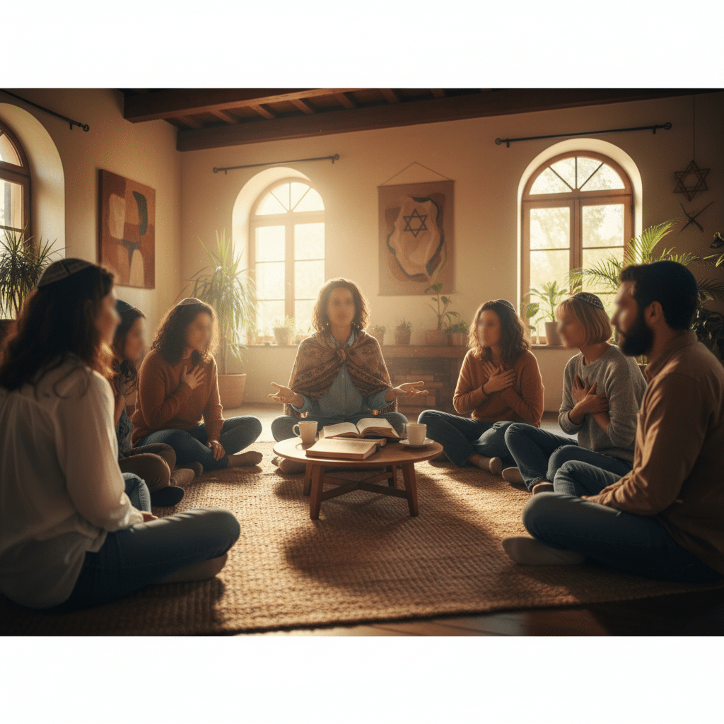 קבוצת תמיכה יושבת במעגל, משתפים ונותנים יד זה לזה בתהליך הגמילה.